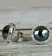4Ct Simulé Diamant Noir Halo Boucles D&#39;Oreilles 14k Plaqué or Blanc - £64.41 GBP