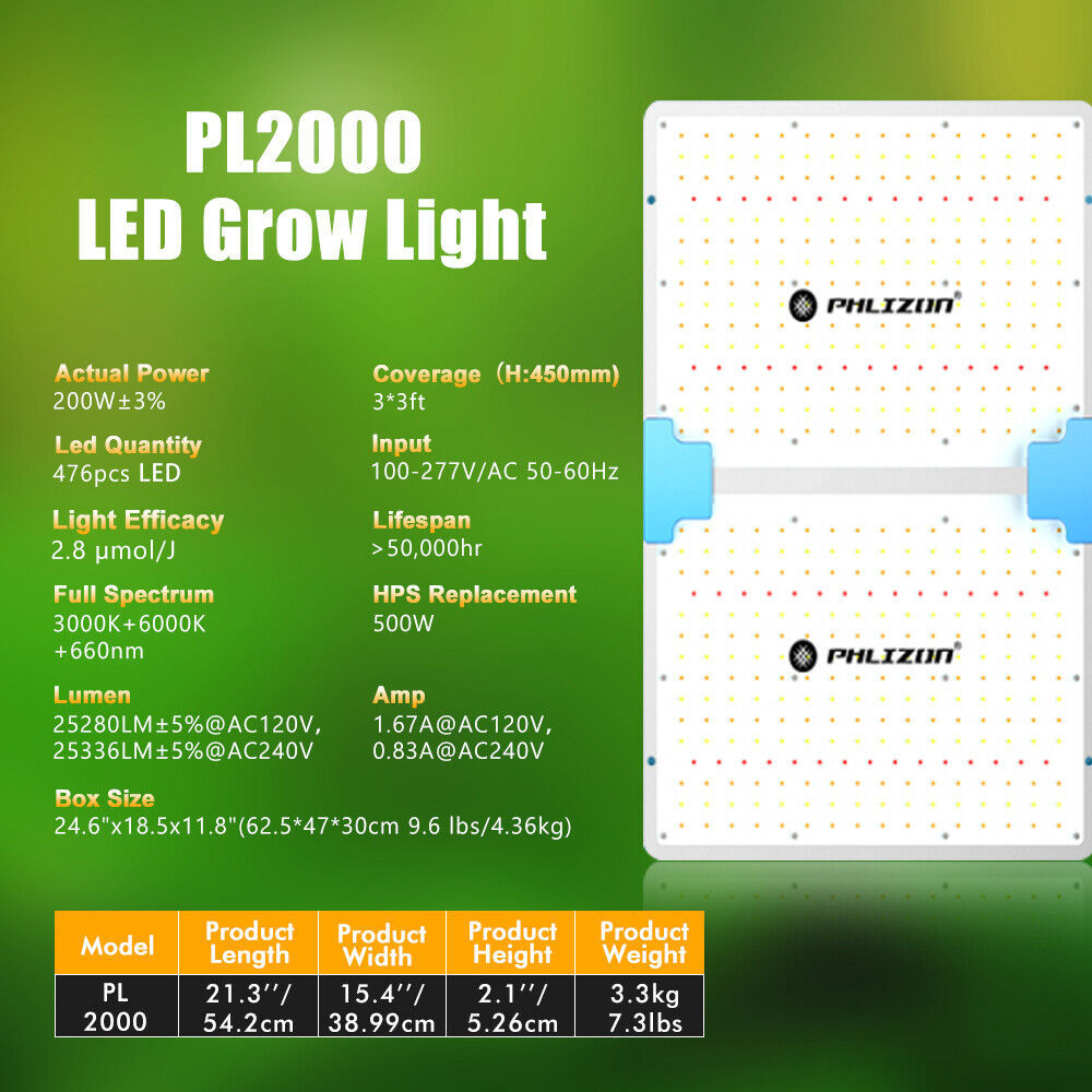 Primary image for Phlizon 2000W with SAMSUNG LED Grow Lights Full Spectrum for Indoor Plants Veg