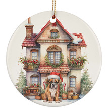 Boxer Dog Santa Hat &amp; Vintage Home Christmas Ornament Ceramic Gift Tree Decor - £11.83 GBP