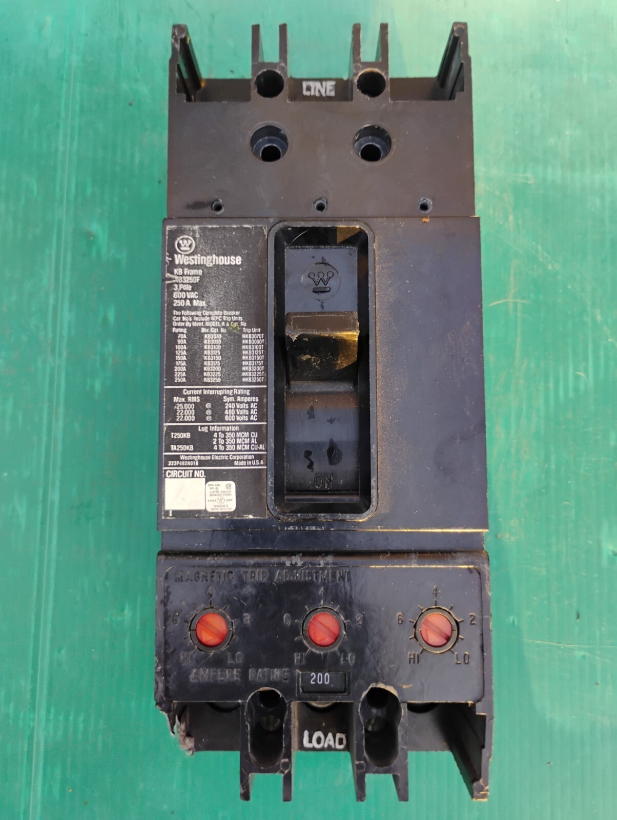 Westinghouse KB325OF Circuit Breaker KB Frame 3 Pole 250Amp 600VAC - $143.55