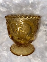 Vintage Glass Toothpick Holder Amber Color L.G. Wright Jeweled Sweetheart Heart - £9.02 GBP