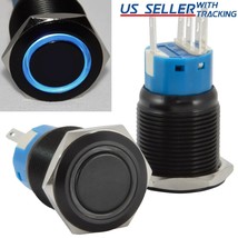 19Mm 12V Led Momentary Push Button Black Metal Power Switch, Blue - $16.99