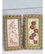 Signed Pair Original Impasto Flower Floral Paintings Gold Frames Vintage... - £52.66 GBP