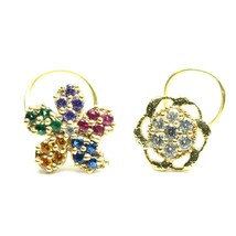2pc Set Gold Plated Indian Flower nose Stud CZ Twisted piercing nose ring - £11.92 GBP