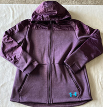 Under Armour Girls Purple Teal Logo Hooded Long Sleeve Jacket Cold Gear Loose L - $22.05