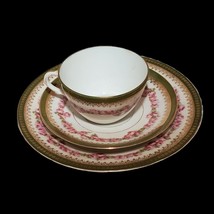 Antique Tea Cup Saucer Floral Gilded Hand Painted Porcelain Victorian MZ Austria - £61.36 GBP