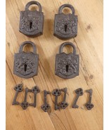 4 Cast Iron Lock And Key Sets Large Antique Vintage Look Finish Prop Ske... - $49.10 CAD