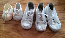 000 Vintage Lot of Doll Infant Shoes Plastic Leather White Pink Stripe - £7.16 GBP