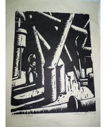 Vtg. 1968 Jacob Pins Original Woodcut Print Man at Work Signed &amp; Dated 3... - €197,57 EUR