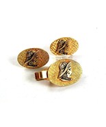 Mid Century Modern Goldtone Odd Unusual Cufflinks &amp; Tie Clasp 41317 - £23.73 GBP