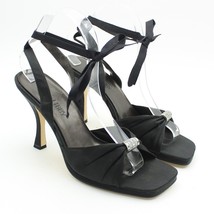 VTG Sam &amp; Libby Black Satin Crystal Embellished Open Toe Ankle Wrap Heel... - £17.80 GBP