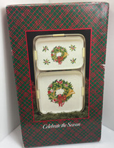 New Christmas Set Of Three Trays new In Box Made In Japan Wreath &amp; Horn ... - $37.39