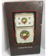 New Christmas Set Of Three Trays new In Box Made In Japan Wreath &amp; Horn ... - £28.09 GBP