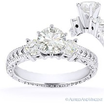 Round Cut Moissanite 14k White Gold 3 Three-Stone Antique Style Engagement Ring - £634.16 GBP+