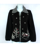 Christopher &amp; Banks Knit Cardigan Sweater Sz M Embroidered Winter Scene ... - £21.88 GBP