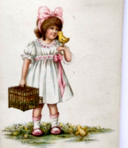 Easter Postcard Girl Baby Chicks Holding Cage Tuck 1915 Series 758 Vintage - £7.13 GBP