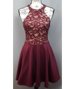 B. Darlin Fit &amp; Flare Dress Women&#39;s Size 9/10 Burgundy Metallic Lace Hal... - €24,85 EUR