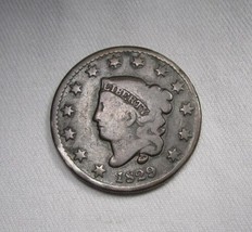 1829 Large Letters Large Cent VG Details Coin AM687 - $43.56