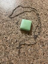 Vintage silver tone Rosary bead crusafix green plastic box religious Mary - $29.99