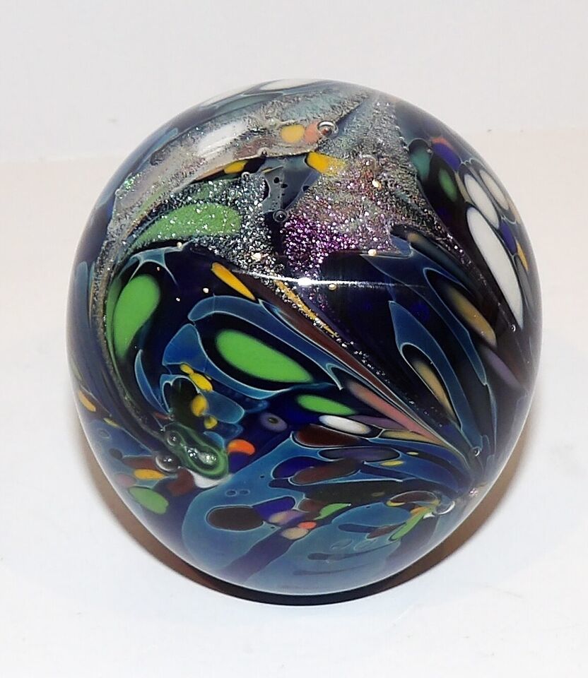 EXQUISITE SIGNED JIM KARG ART GLASS DICHROIC BEAUTIFULLY COLORED 3&quot; PAPE... - $153.44