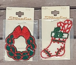 Streamline Christmas Sew On Patch Lot (2) Wreath Stocking NOS Holiday Crafting - $4.30