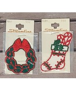 Streamline Christmas Sew On Patch Lot (2) Wreath Stocking NOS Holiday Cr... - £3.38 GBP