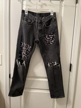 All Saints Youth Boy Gray Leopard Patch Jeans Size 27 Straight Fit - $42.14