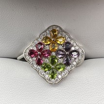 Charter Club Sterling Silver Multi Flower Cubic Zirconia Cluster Ring Size 8 - £41.20 GBP