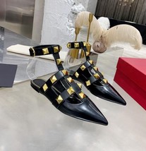 Designer Gold Studded Women Sandals Ankle Strap Ladies Party Shoes Kitten Heel   - £46.88 GBP