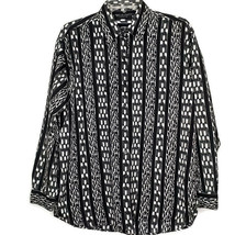 Priankas Collection Womens Blouse Size M Button Front Long Sleeve White Black - £9.74 GBP