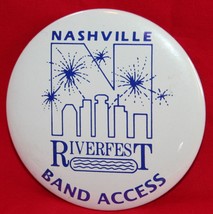 Vintage 80s Nashville Riverfest Band Access Pinback Button Concert Festival Rare - £15.81 GBP