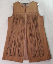 Lily &amp; Lavender Vest Womens Medium Brown Western Fringe Sleeveless Open ... - $21.09