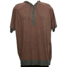 Eileen Fisher Ash Gray Red Fine Merino Stripes Hooded Wedge Sweater Top Pl - £99.37 GBP