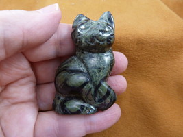 Y-CAT-SIC-747 lil green black KITTY CAT gemstone gem carving figurine baby cats - £14.01 GBP