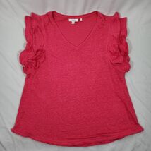 Chicos Linen Blend Flutter Sleeve Top Boho Beach Size 2 12/14 L Pink Bea... - $19.35