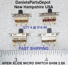 x4 Micro Slide Switch Small Spst On- OFF-On Apem 25139 GH36 2.E6 Gold Solder Lug - £12.05 GBP