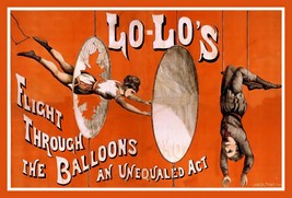 Lo-Lo&#39;s Flight Through The Balloons Trapeze Circus Poster Vintage Image Canvas - $197.01