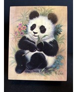 Vintage Wooden K. Chin Trinket Keepsake Jewelry Cedar Box Panda Design - $12.55