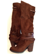 Madden girl boots size 7 brown over knee high 3 in heel faux suede - $19.99