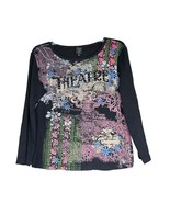 Suzie In The City Womens Top Black Large Long Sleeve Floral Theatre Grap... - £10.27 GBP