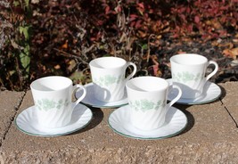 Set of 4 Corelle Corning Callaway Ivy Swirl Coffee Mug Tea Cups &amp; Saucers - EUC! - £11.98 GBP