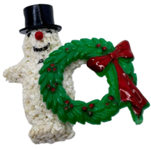 Snowman Brooch Lapel Pin Christmas Wreath Vintage Plastic Top Hat Small 1.5 inch - £4.71 GBP