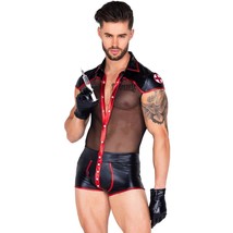Pandemic Hunk Costume Wet Look Snap Jumpsuit Sheer Midsection Night Medi... - £43.43 GBP