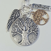 Tree of Life Message Cluster Pendant Necklace &amp; Earrings Set 27&quot;  Strength Wings - £15.97 GBP