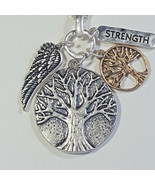 Tree of Life Message Cluster Pendant Necklace &amp; Earrings Set 27&quot;  Streng... - $19.79