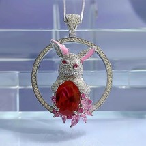 3.00Ct Oval Cut Simulated Red Ruby Rabbit Pendant 14K White Gold Plated Silver - £120.47 GBP