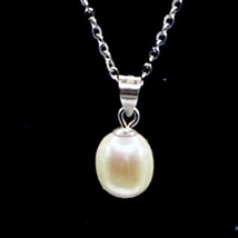AYZT Beautiful White 9mm Solitary Pearl &amp; Sterling Silver Neacklace - £39.42 GBP