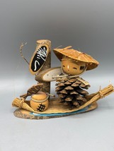 Vtg Koskeshi Handcrafted Pinecone Fisherman Figurine Hat Boat Japan - $406.24 MXN