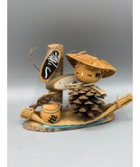 Vtg Koskeshi Handcrafted Pinecone Fisherman Figurine Hat Boat Japan - $406.24 MXN