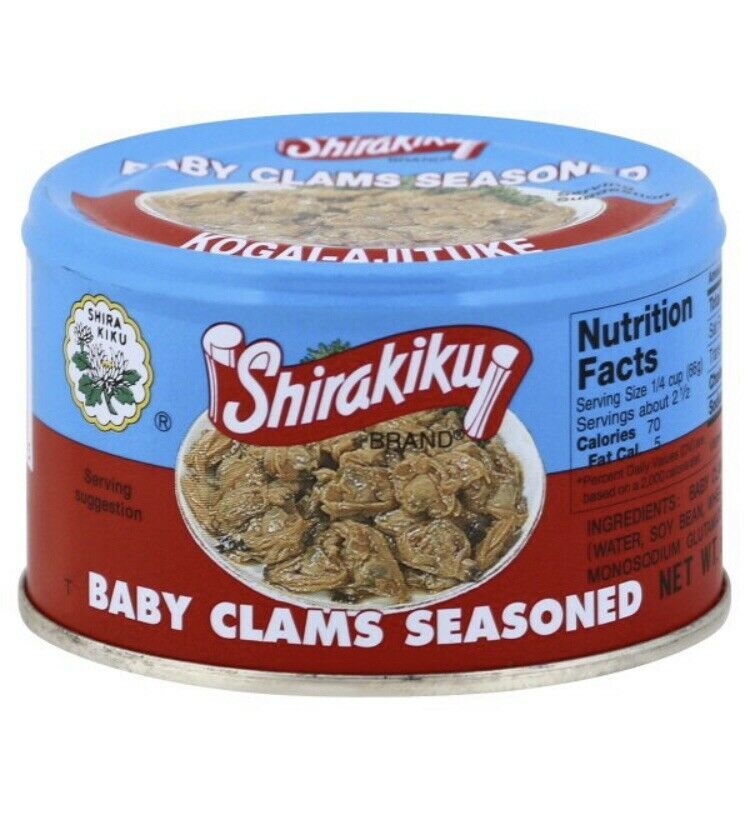 Primary image for Shirakiku Baby Clams Seasoned 6 Oz Can (Pack Of 2 Cans)
